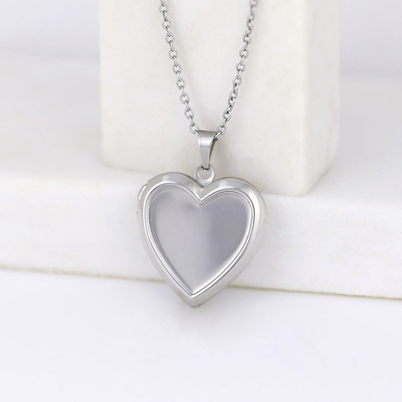 Stainless Steel Heart Photo Locket Necklace with Adjustable Chain
