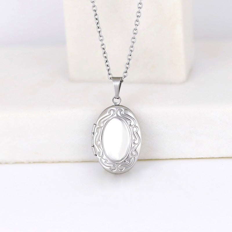 Stainless Steel Heart Photo Locket Necklace with Adjustable Chain