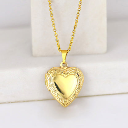 Stainless Steel Heart Photo Locket Necklace with Adjustable Chain