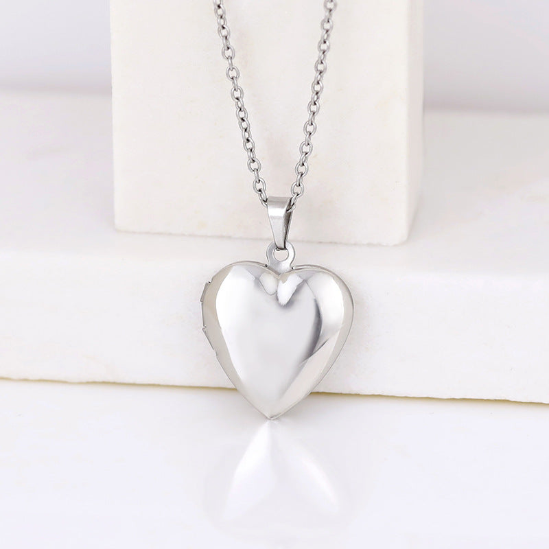 Stainless Steel Heart Photo Locket Necklace with Adjustable Chain