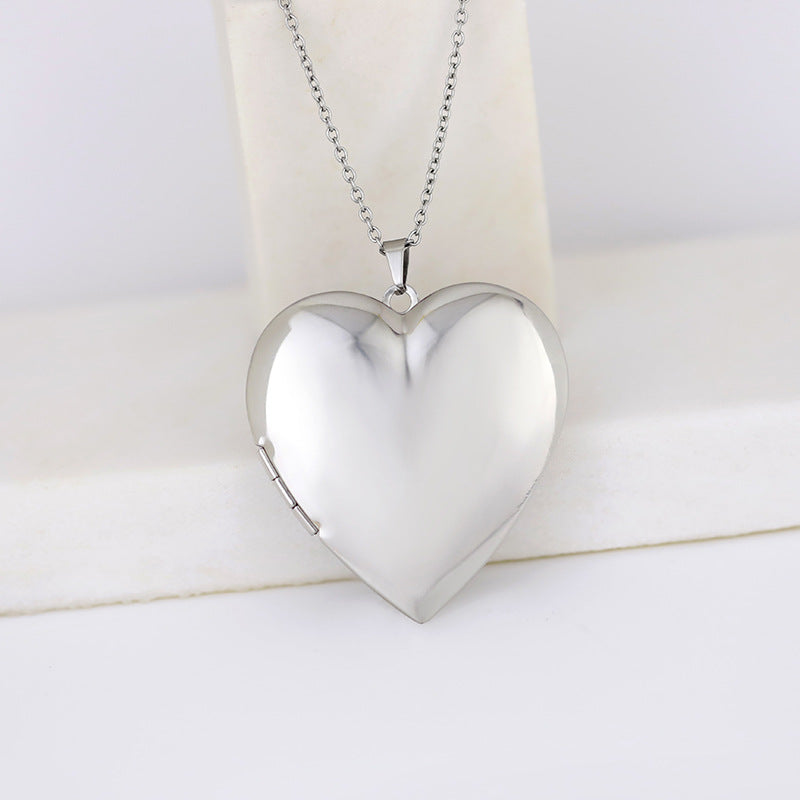 Stainless Steel Heart Photo Locket Necklace with Adjustable Chain
