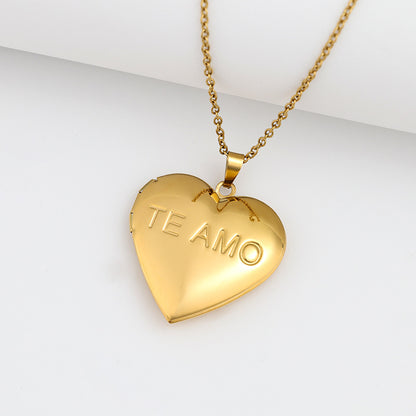 Stainless Steel Heart Photo Locket Necklace with Adjustable Chain