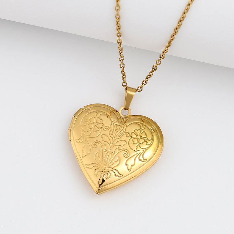 Stainless Steel Heart Photo Locket Necklace with Adjustable Chain