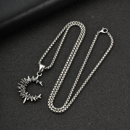 Stainless Steel Hip Hop Pendant C-Shaped Thorn Necklace