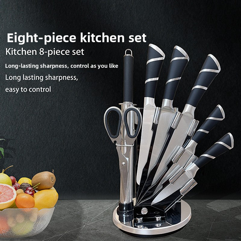 Stainless steel horseshoe hollow handle knife suit 8-piece