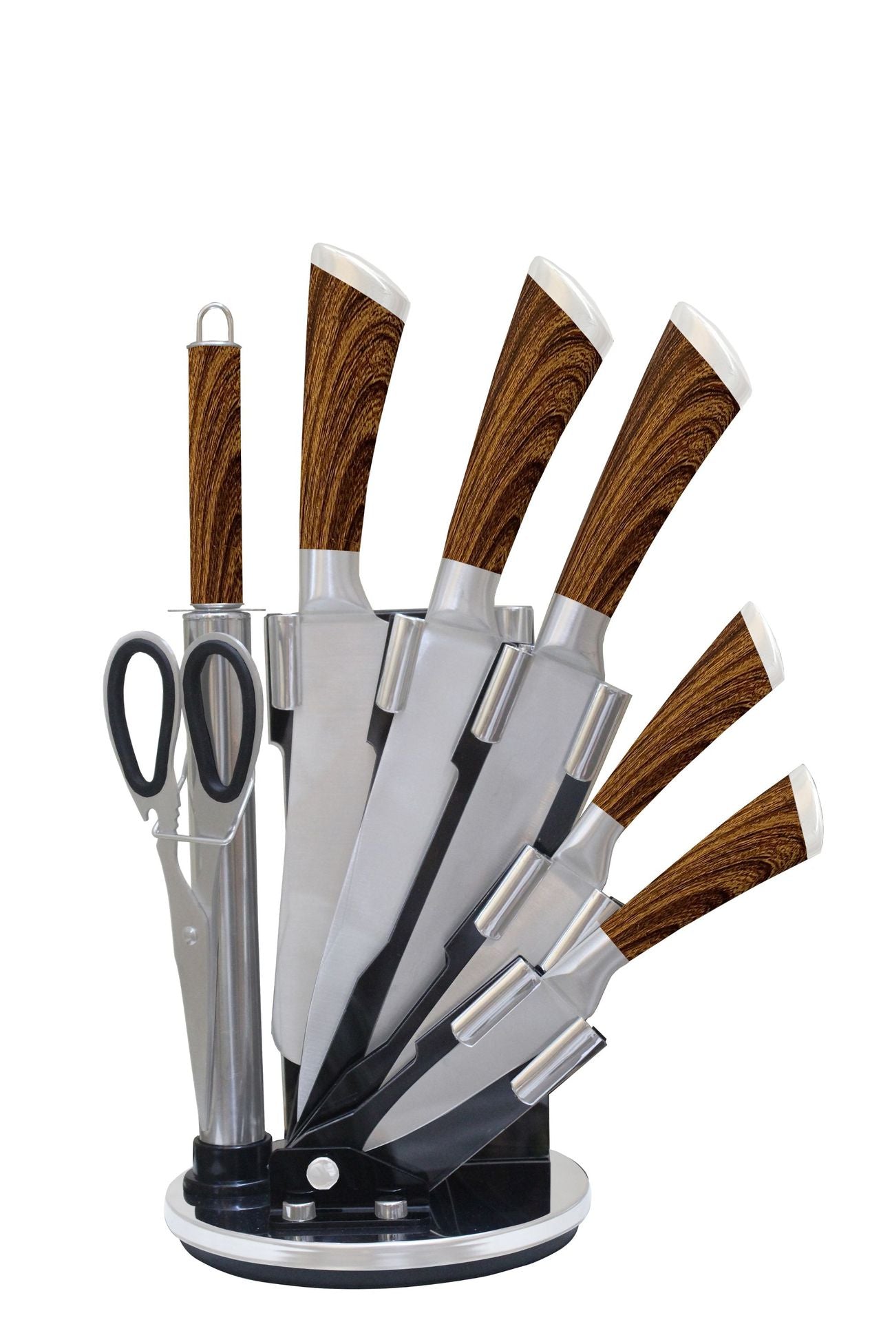 Stainless steel horseshoe hollow handle knife suit 8-piece
