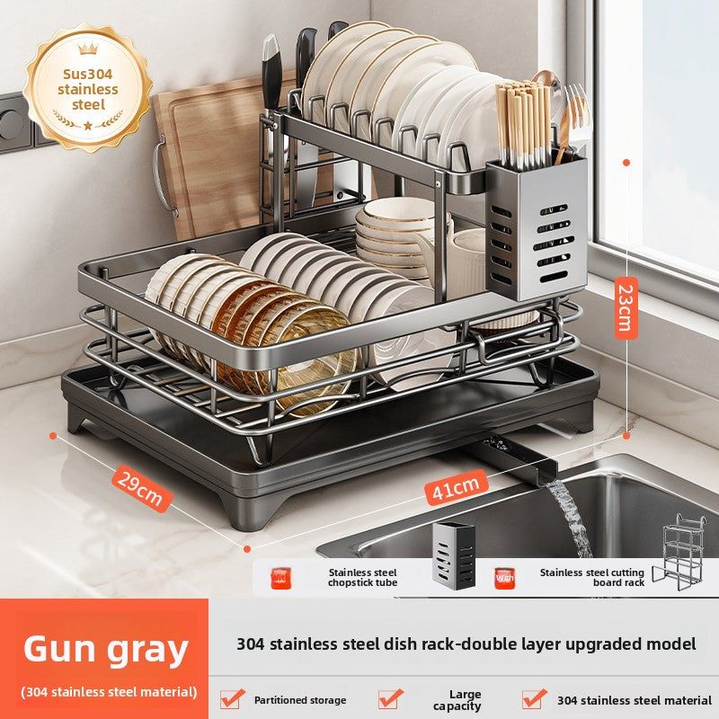 Stainless Steel Kitchen Dish Drainer Rack with Utensil Holder