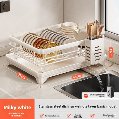 Stainless Steel Kitchen Dish Drainer Rack with Utensil Holder