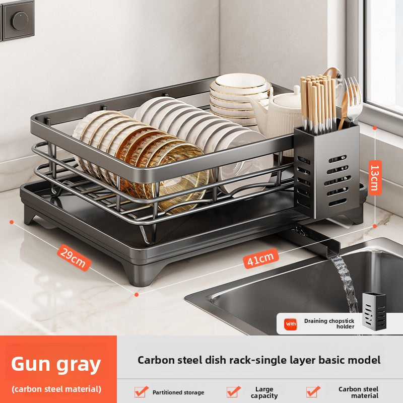 Stainless Steel Kitchen Dish Drainer Rack with Utensil Holder
