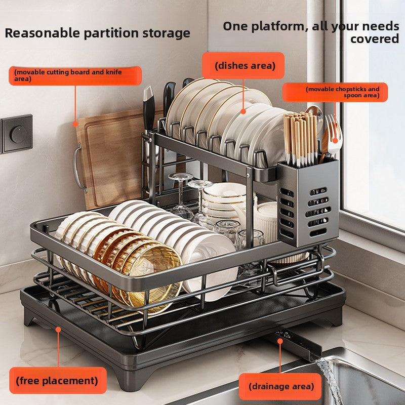 Stainless Steel Kitchen Dish Drainer Rack with Utensil Holder