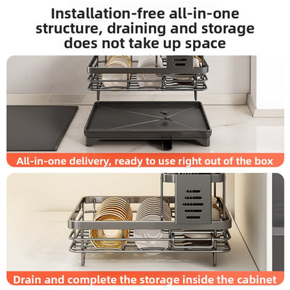 Stainless Steel Kitchen Dish Drainer Rack with Utensil Holder