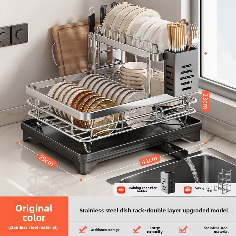 Stainless Steel Kitchen Dish Drainer Rack with Utensil Holder