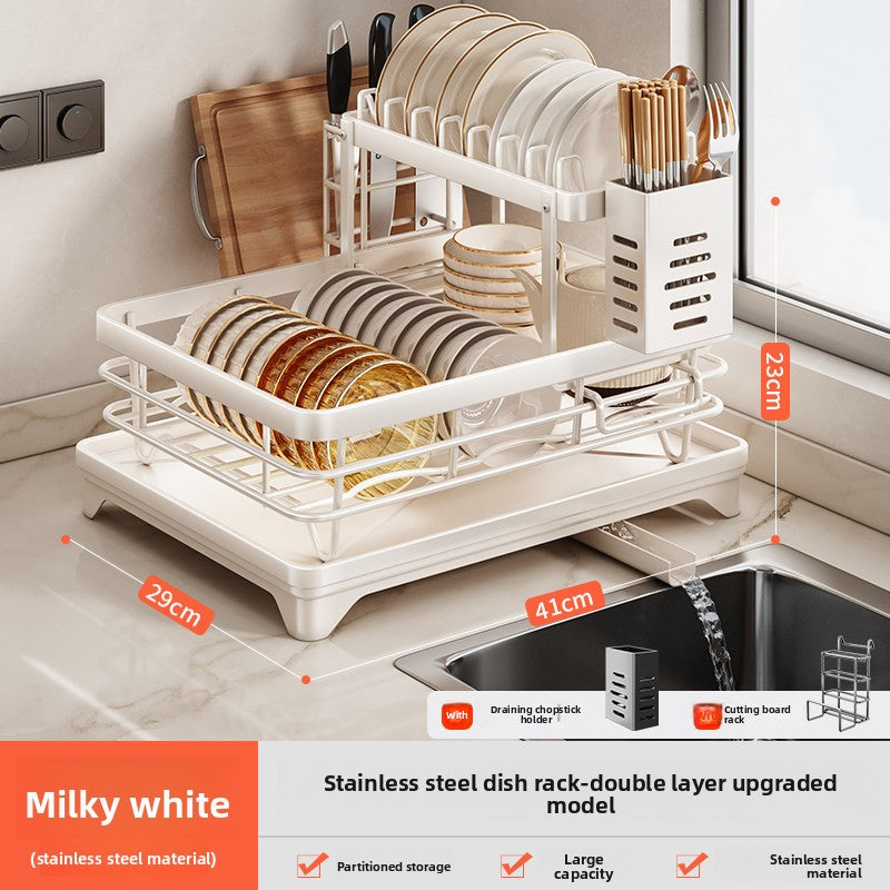Stainless Steel Kitchen Dish Drainer Rack with Utensil Holder
