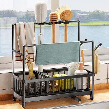 Stainless Steel Kitchen Towel Rack with Drain Tray, Wall Mount or Countertop