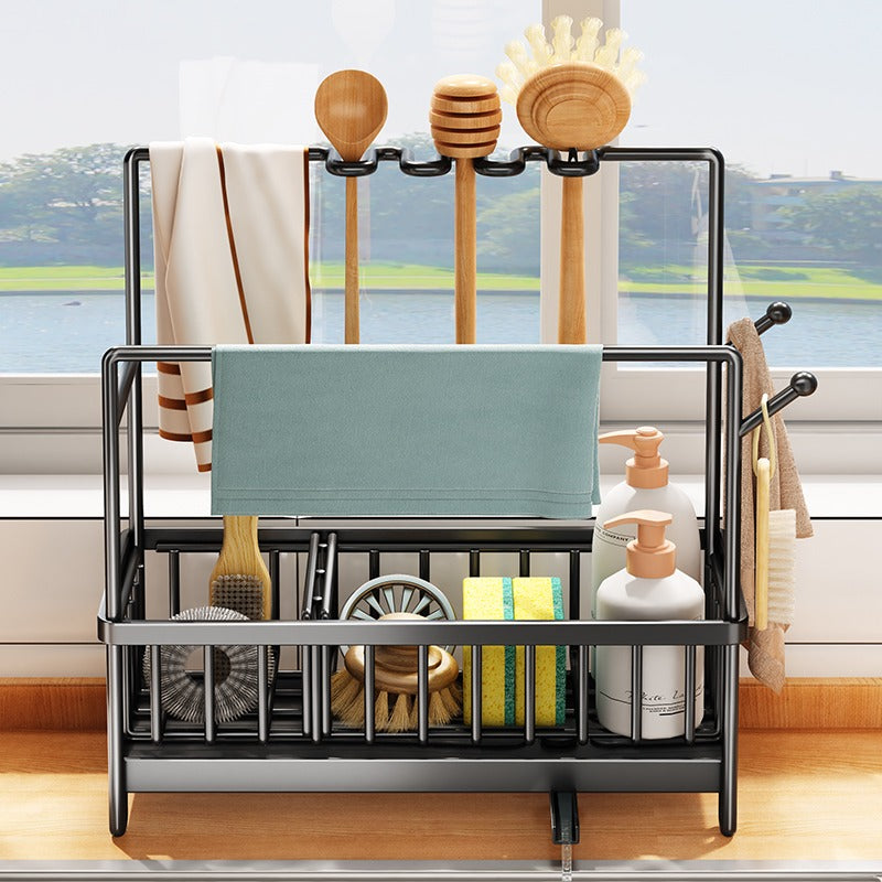 Stainless Steel Kitchen Towel Rack with Drain Tray, Wall Mount or Countertop