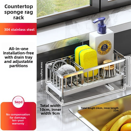 Stainless Steel Kitchen Towel Rack with Drain Tray, Wall Mount or Countertop