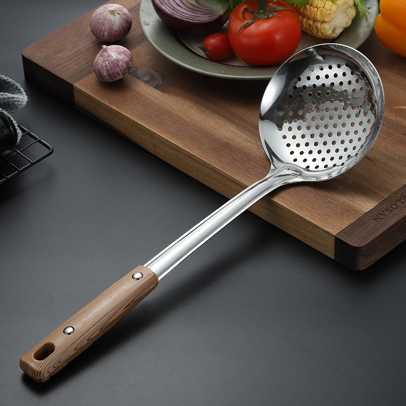 Stainless Steel Kitchen Utensil Set with Wood Grain Handle