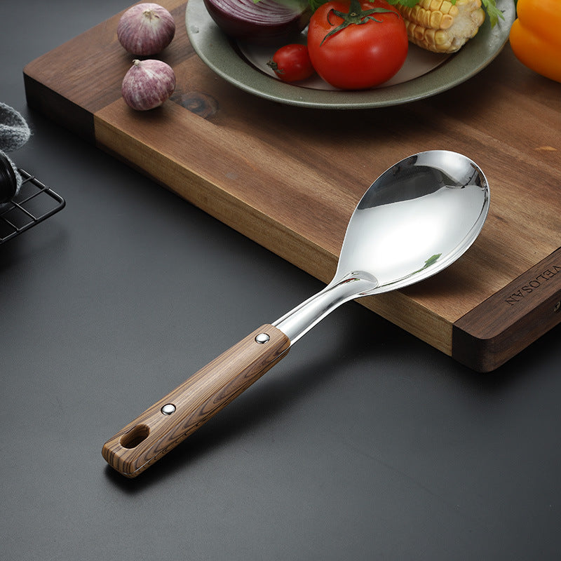 Stainless Steel Kitchen Utensil Set with Wood Grain Handle