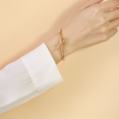 Stainless Steel Knotted Simple Open Bracelet