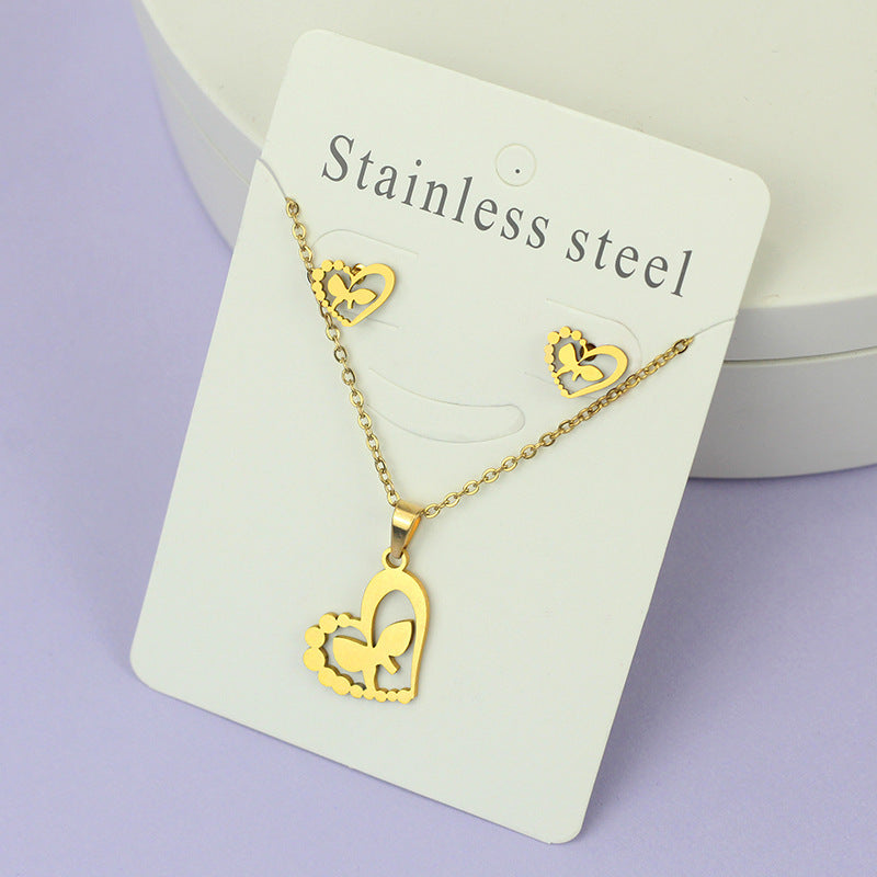 Stainless Steel Love Four-Leaf Clover Jewelry Set
