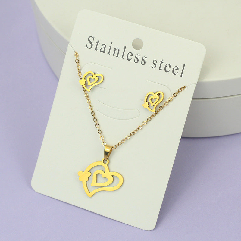 Stainless Steel Love Four-Leaf Clover Jewelry Set