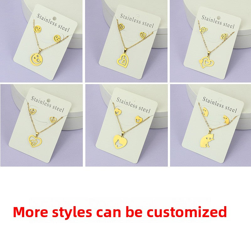Stainless Steel Love Four-Leaf Clover Jewelry Set