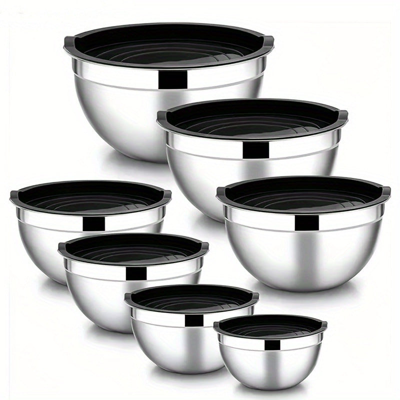 Stainless Steel Mixing Bowls with Lids and Non-Slip Base