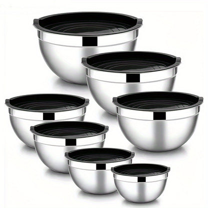 Stainless Steel Mixing Bowls with Lids and Non-Slip Base