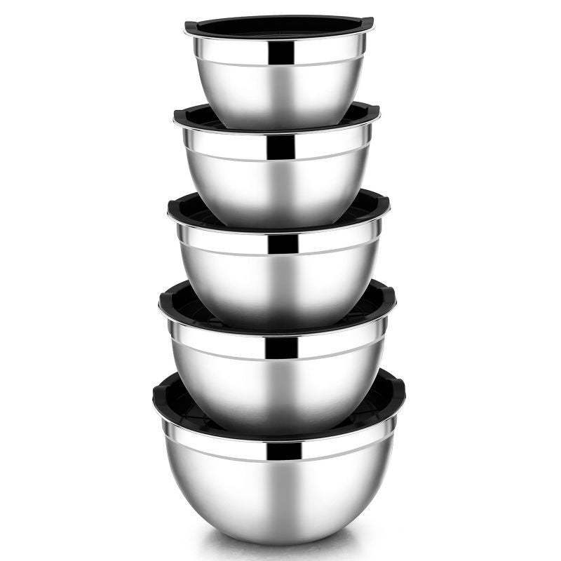 Stainless Steel Mixing Bowls with Lids and Non-Slip Base