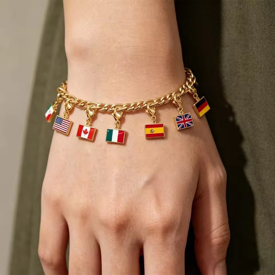 Stainless Steel National Flag Pendant Bracelet