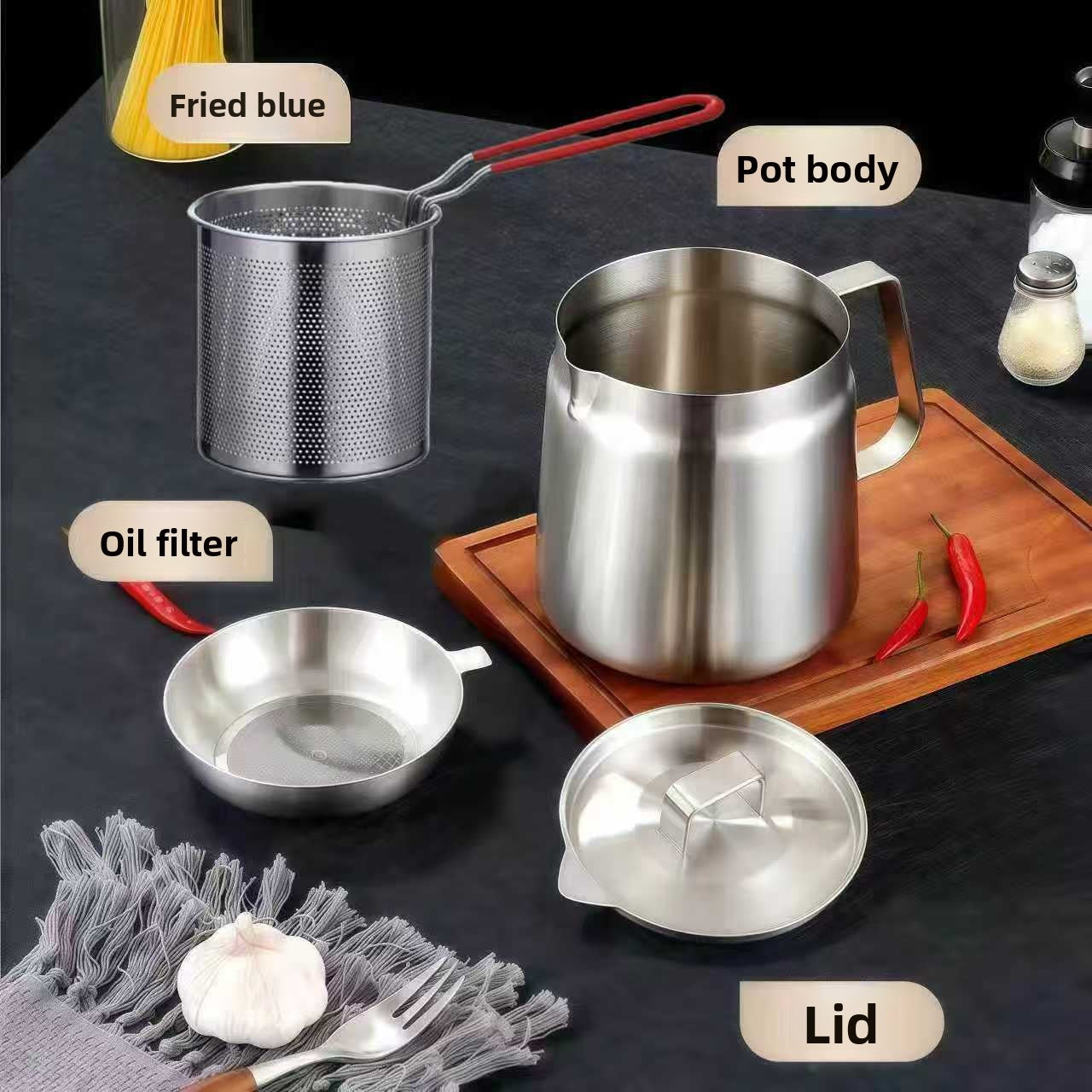 Stainless Steel Oil Filter Pot with Filter Net,Oil Storage Tank