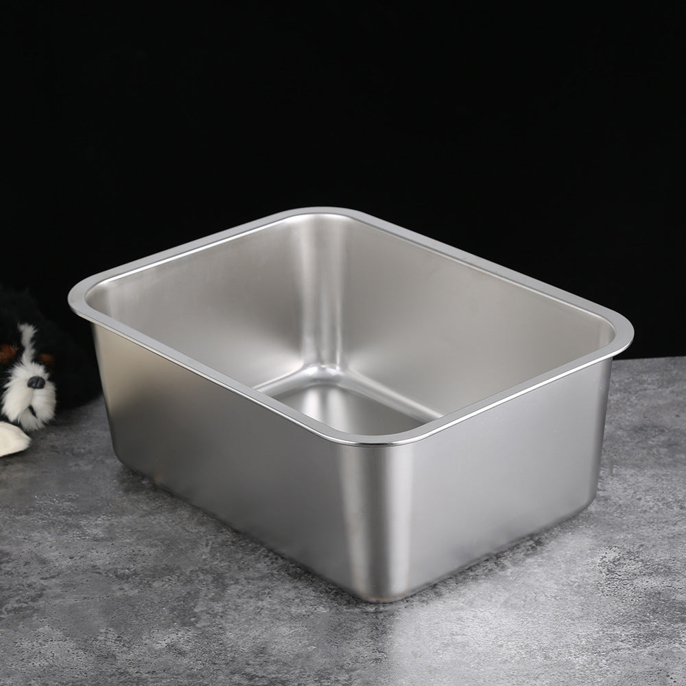 Stainless Steel Open Cat Litter Basin Anti-Knock Pet Toilet