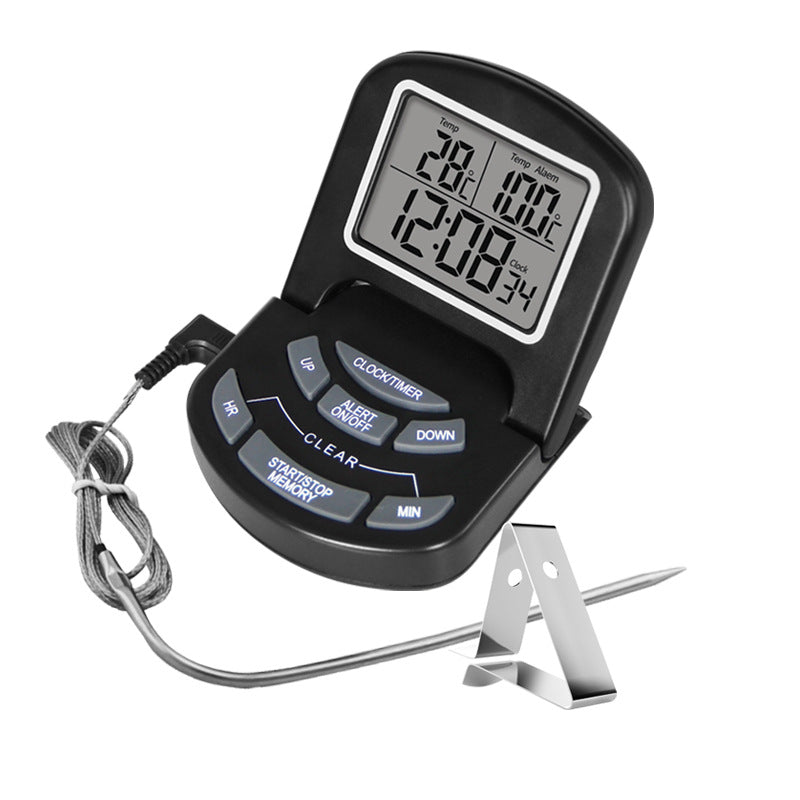 Stainless Steel Probe-Type Food Thermometer with Timer Alarm Function