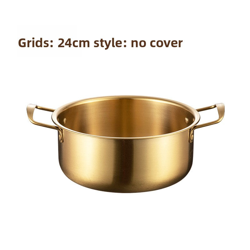Stainless steel ramen pot with lid and chopsticks and spoons