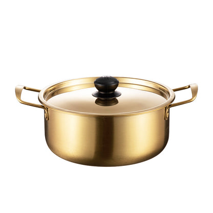 Stainless steel ramen pot with lid and chopsticks and spoons