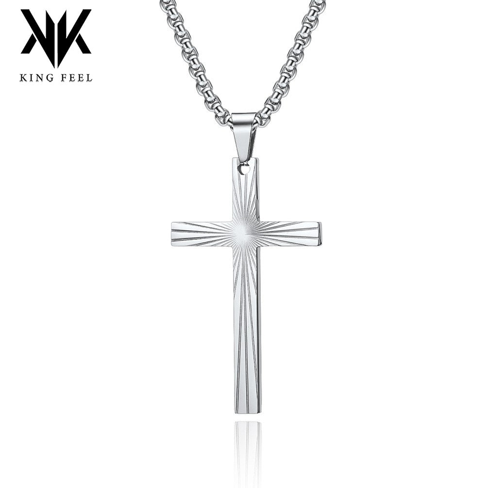Stainless Steel Refracting Light Cross Pendant Necklace