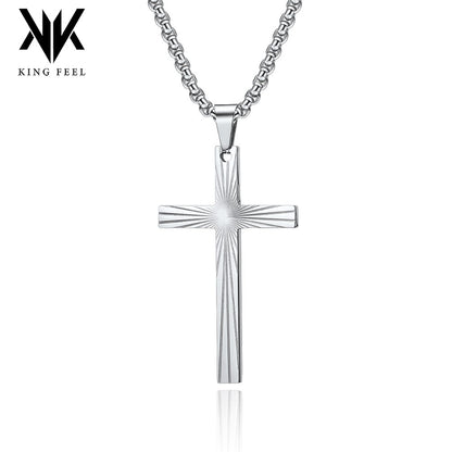 Stainless Steel Refracting Light Cross Pendant Necklace