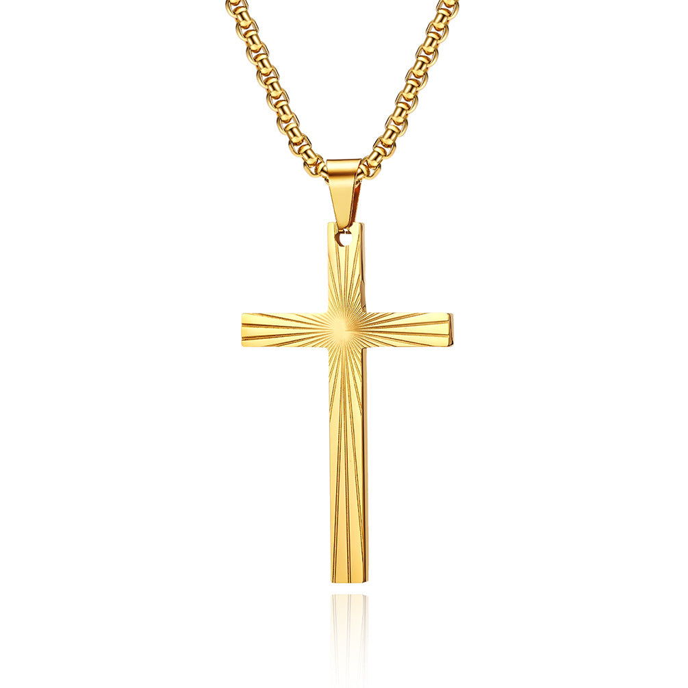 Stainless Steel Refracting Light Cross Pendant Necklace