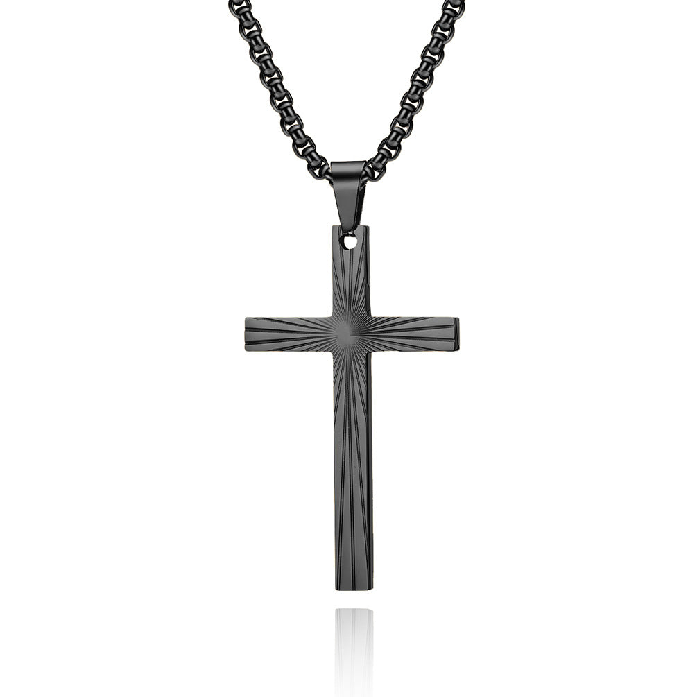 Stainless Steel Refracting Light Cross Pendant Necklace
