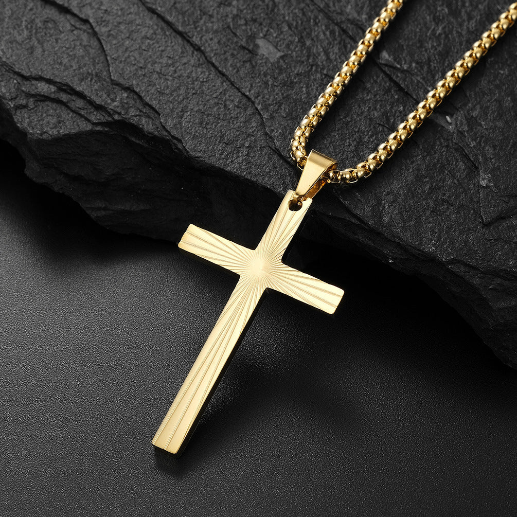 Stainless Steel Refracting Light Cross Pendant Necklace