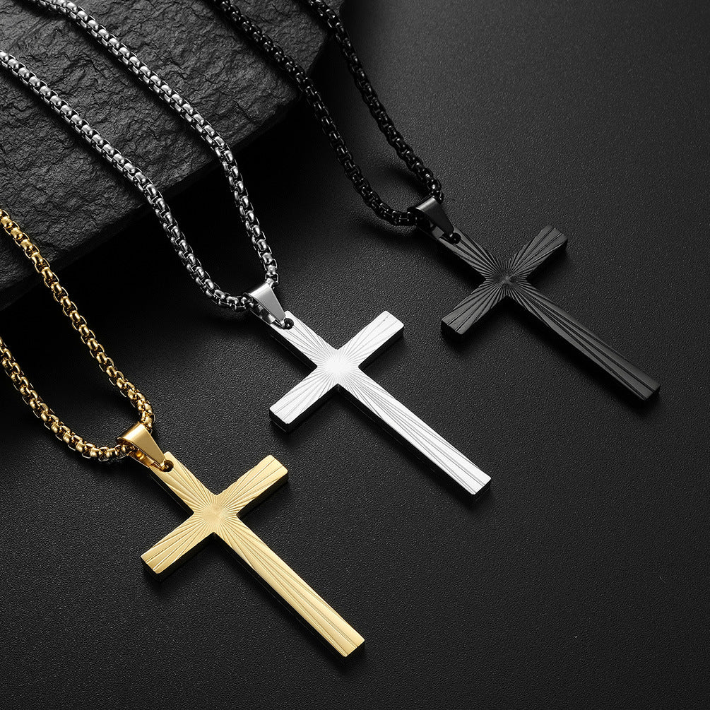 Stainless Steel Refracting Light Cross Pendant Necklace