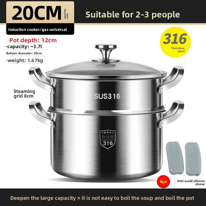 Stainless steel saucepan with two handles