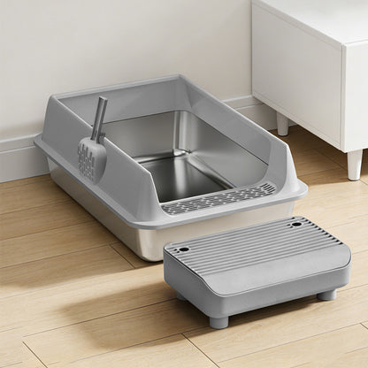 Stainless Steel Semi-Enclosed Cat Litter Box with Lid