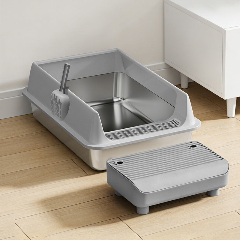 Stainless Steel Semi-Enclosed Cat Litter Box with Lid