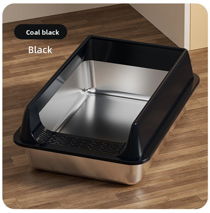 Stainless Steel Semi-Enclosed Cat Litter Box with Lid