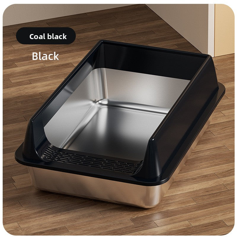 Stainless Steel Semi-Enclosed Cat Litter Box with Lid