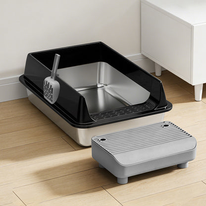 Stainless Steel Semi-Enclosed Cat Litter Box with Lid