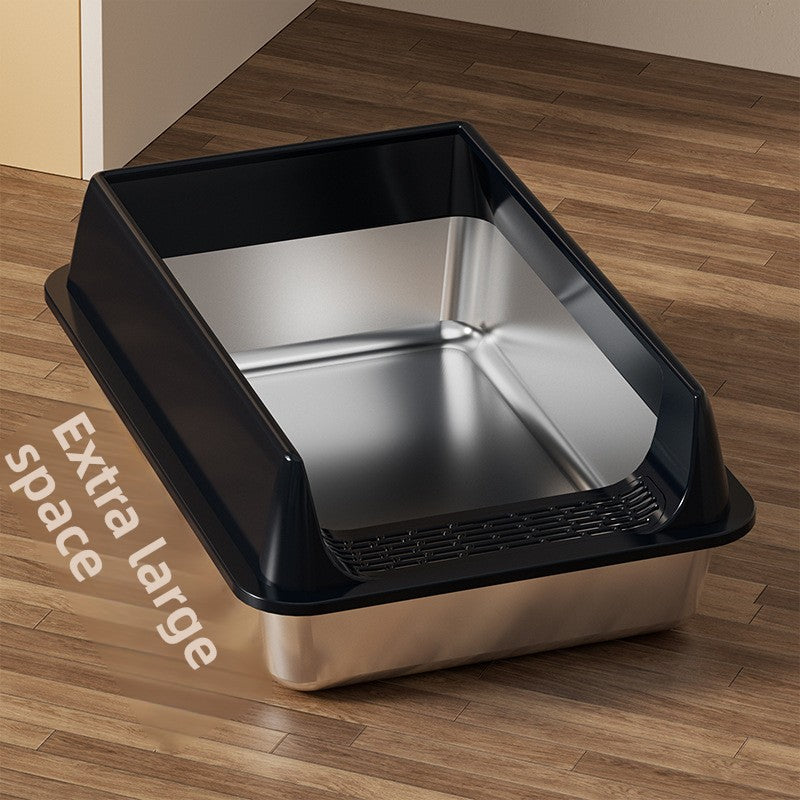 Stainless Steel Semi-Enclosed Cat Litter Box with Lid