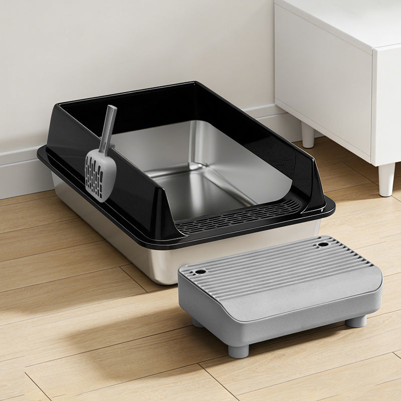 Stainless Steel Semi-Enclosed Cat Litter Box with Lid