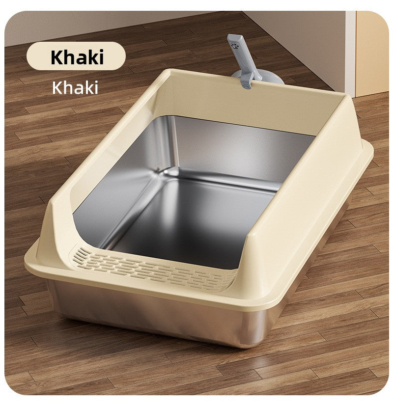 Stainless Steel Semi-Enclosed Cat Litter Box with Lid